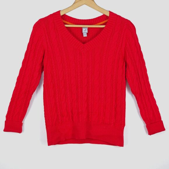 Chunky Cable Knit Sweater Women Petite Large VNeck Cozy Pullover Casual JCPenney - Picture 2 of 16